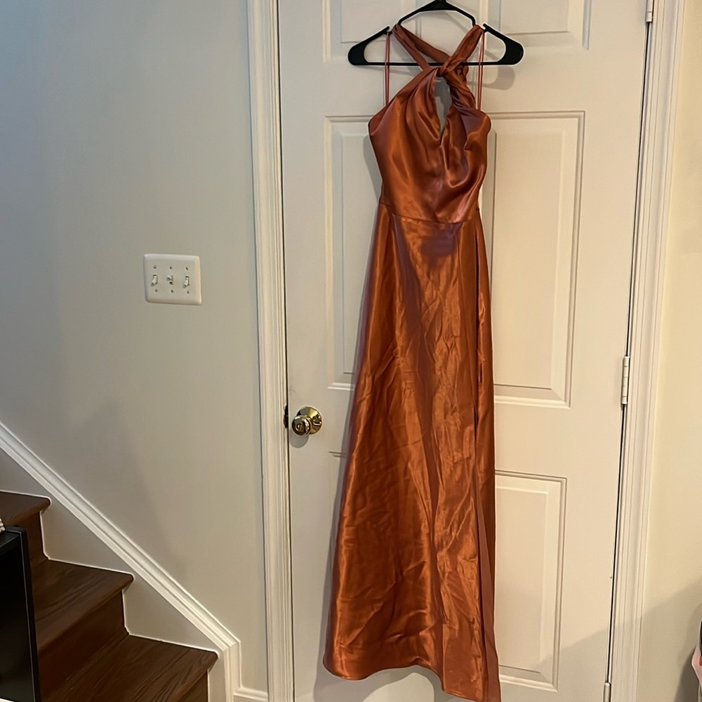 Birdy Grey Monica dress-Shiny Satin Terracotta